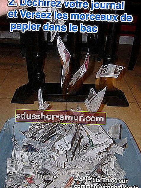 Raztrgajte časopis in koščke papirja nalijte v koš