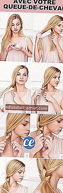 Блондинка делает 8 шагов урока о том, как сделать завязанный сбоку хвостик