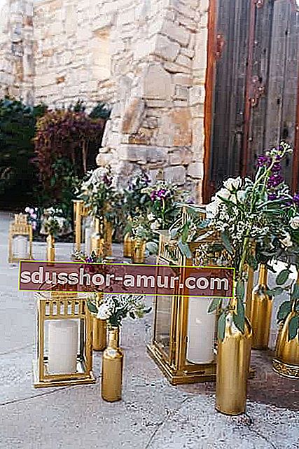 Jeftini zlatni lampion vjenčano cvijeće put osvjetljenje