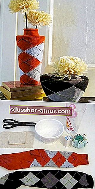 капак за ваза, направен с рециклиран чорап