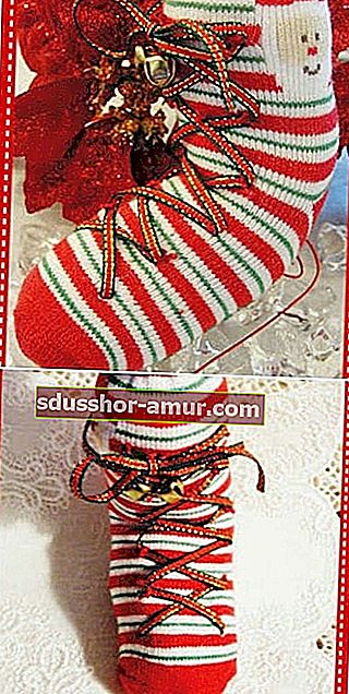 Переработка носка в декоративный носок на Рождество
