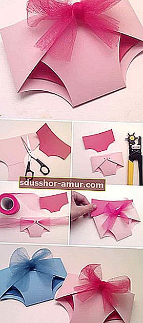 ružičaste ili plave presavijene gaćice od papira za rođenje najava