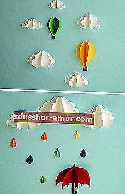 Воздушный шар и украшение облаков на стене 