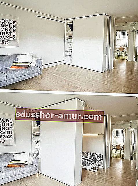 гостиная, которая превращается в спальню благодаря шкафу-кровати