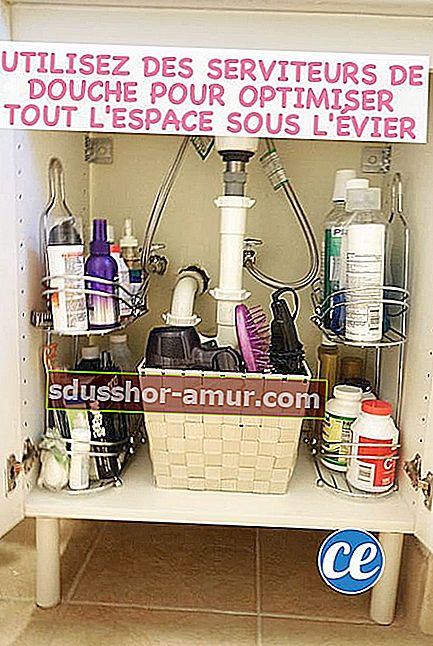 Душ рафтове за съхранение на тоалетни принадлежности под мивката