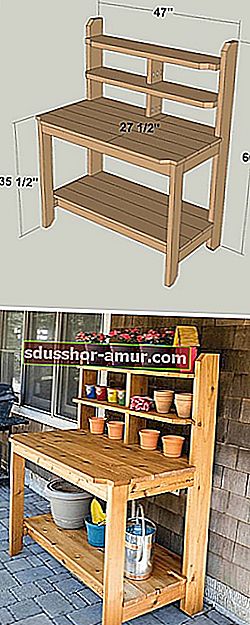 Самодельный деревянный стол для горшков