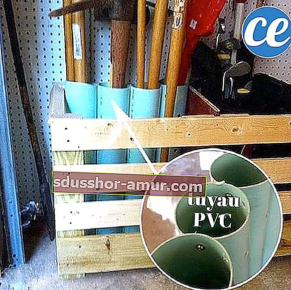 Uporabite PVC cevi za shranjevanje orodja z ročaji in prihranek prostora v garaži.