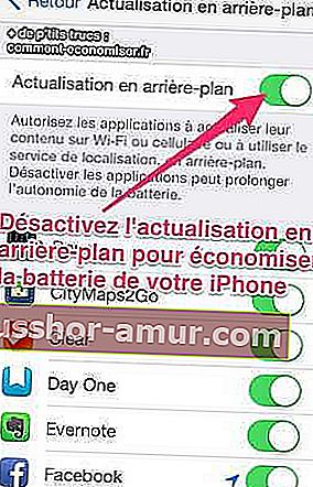 Деактивирайте опресняването на фона, за да спестите батерията на iphone
