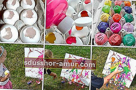 Več jajčnih lupin, okrašenih z več barvami