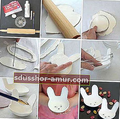Миски в виде кролика сделаны из глины.