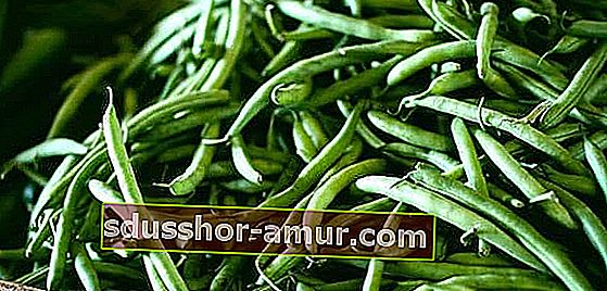 Куп вкусни зелени зърна, прясно набрани от градината.