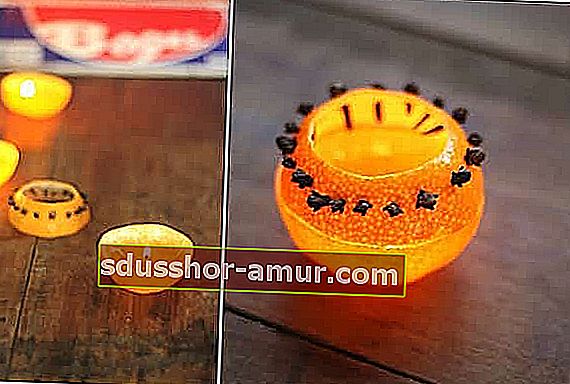 самоделна свещ против комари, направена с карамфил и портокал