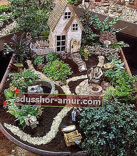 Miniaturni vrt v samokolnici 
