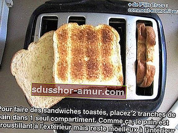 За да направите препечени сандвичи, поставете 2 филийки хляб в едно отделение.
