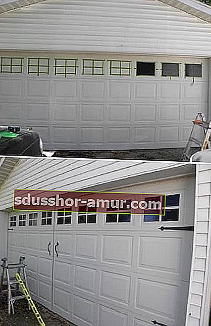 garažna vrata obnovljena bojanjem lažnih prozora
