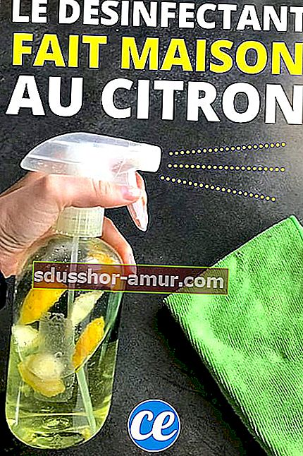 Evi dezenfekte etmek ve temizlemek için limon kabuklu bir şişe beyaz sirke