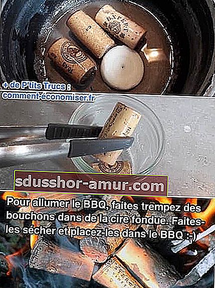rozpal grill za pomocą wtyczek zanurzonych w stopionym wosku