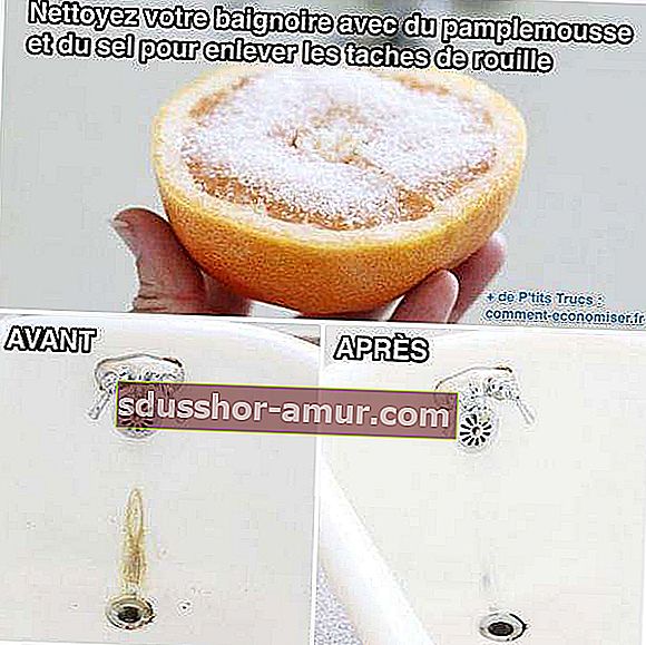 Vyčistite vaňu grapefruitom a soľou, aby ste odstránili škvrny od hrdze