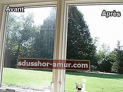 мръсни прозорци и чисти прозорци без ивици преди и след почистване