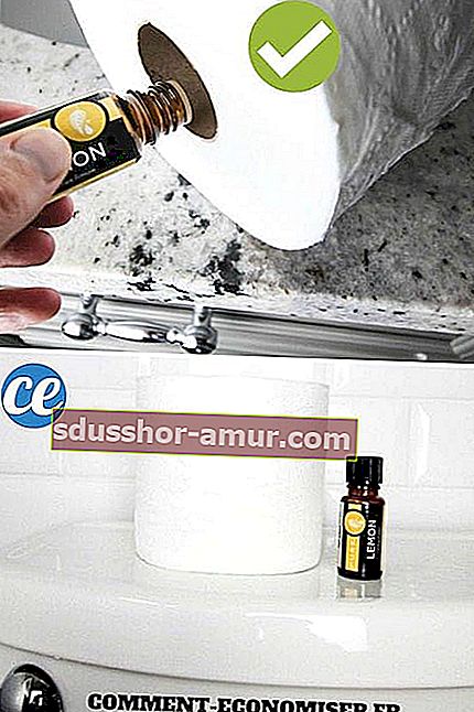 Ruka koja stavlja kapi esencijalnog ulja u kolut toaletnog papira.