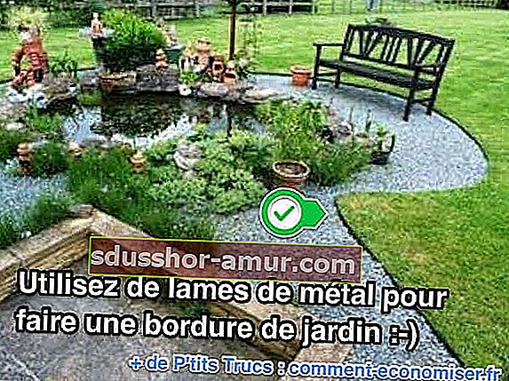 Недорогое решение изготовления садового бордюра - использование металлических лезвий.