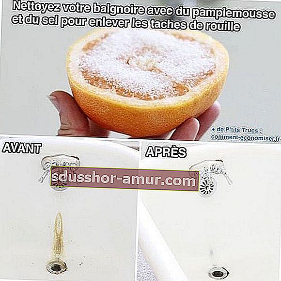 grapefruit a soľ na odstránenie hrdze vo vani