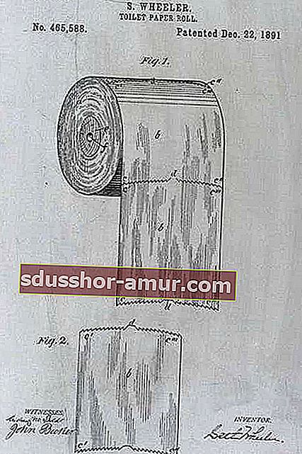 Un detaliu al brevetului pentru role de hârtie igienică, inventat de Seth Wheeler.
