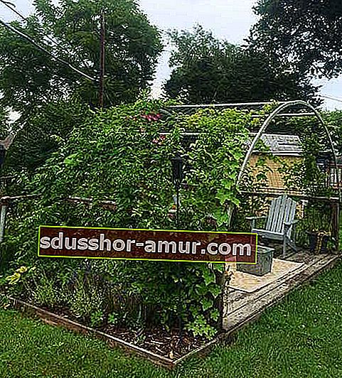 trampolin struktura za zagotavljanje sence na vrtu