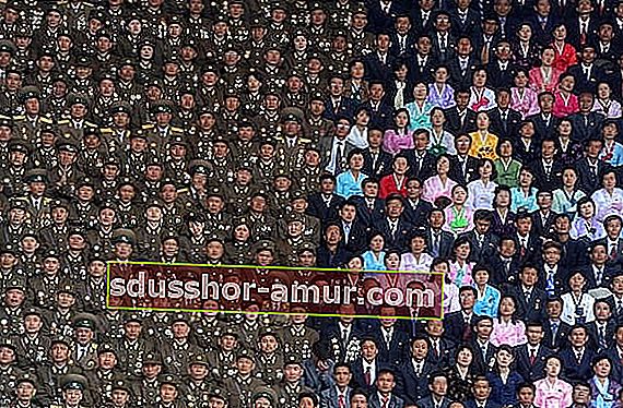 Proslava događaja ljudi koji su se okupili u redu u Sjevernoj Koreji