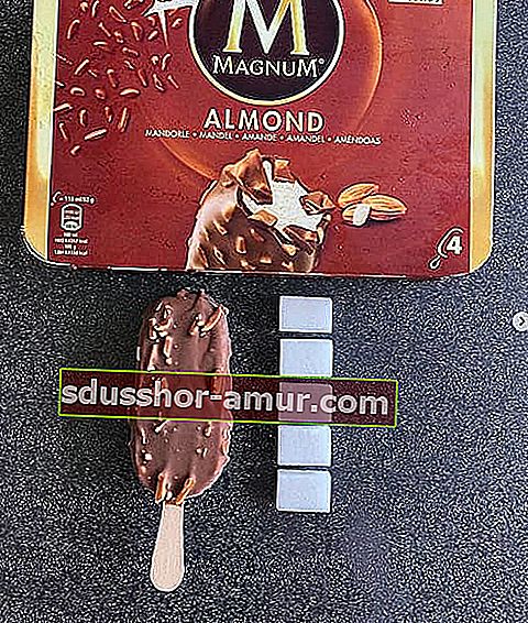 Magnumov mandljev sladoled in njegov ekvivalent v sladkorju