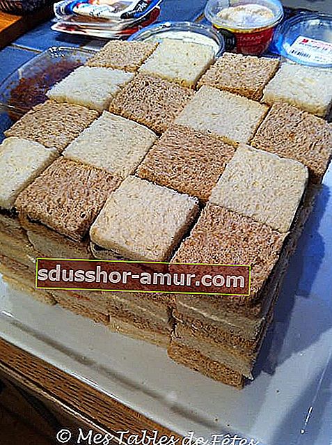 Домашен хляб-изненада във формата на шахматна дъска с бял сандвич хляб и пълнозърнест хляб