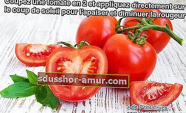 Нарежете домат наполовина и нанесете директно върху слънчевото изгаряне, за да го успокоите и да намалите зачервяването