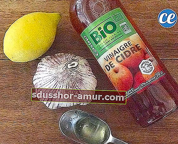 Чеснок, лимонный мед и яблочный уксус - ингредиенты для приготовления лекарства от простуды.