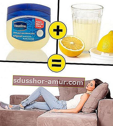 Вазелин, лимонов сок и жена, лежаща в раирани чорапи на диван.