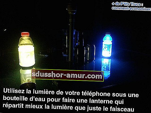 Za izdelavo luči uporabite lučko telefona pod steklenico za vodo